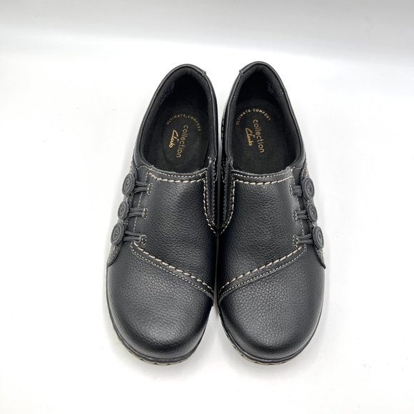 6W 6 WIDE Clarks Ashland Effie Black Pebbled Leather Comfort Loafers Shoes - Picture 3 of 10